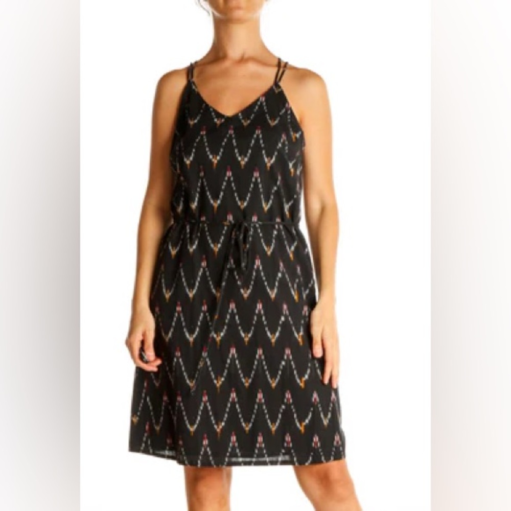 LOFT Black Zigzag Patterned Midi Dress NEW P0